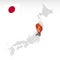 Location of Prefecture Fukushima on map Japan. 3d Fukushima location mark. Quality map  with regions of Japan for your web site de
