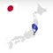 Location of  Prefecture Ibaraki on map Japan. 3d Ibaraki location mark. Quality map  with regions of Japan for your web site desig