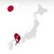 Location of Prefecture Kochi on map Japan. 3d Kochi location mark. Quality map  with regions of Japan for your web site design, ap