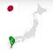 Location of Prefecture Miyazaki on map Japan. 3d Miyazaki location mark. Quality map  with regions of Japan for your web site desi