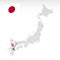 Location of Prefecture Oita on map Japan. 3d Oita on location mark. Quality map  with regions of Japan for your web site design, a