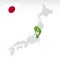 Location of Prefecture Totigi on map Japan. 3d Totigi location mark. Quality map  with regions of Japan for your web site design,