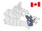 Location of  Quebec on map Canada. 3d Quebec location sign. Flag of Quebec Province. Quality map of Canada