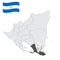 Location of  Rio San Juan on map Nicaragua . 3d location sign similar to the flag of Rio San Juan. Quality map  with  provinces of