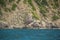 Location between Riomaggiore and Portovenere, view from the excursion boat. Amazing houses built by hand right on the mountain