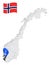 Location Rogaland County on map Norway. 3d location sign similar to the flag of  Rogaland. Quality map  with regions of  Norway fo