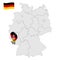 Location of  Saar on map Federal Republic of Germany. 3d Saar location sign similar to the flag of Saar. Quality map of Germany wi