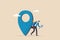 Location search for business address, map or direction to navigate or find position, office location street information concept,