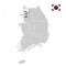 Location of Seoul on map South Korea. 3d location sign similar to the flag of Seoul. Quality map  with  provinces of  South Korea