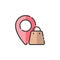 Location. Shopping bag. Filled color icon. Commerce vector illustration