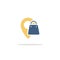 Location. Shopping bag. Icon with shadow. Commerce glyph vector illustration