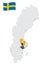 Location Sodermanland County on map Sweden. 3d location sign similar to the flag of  Sodermanland County. Quality map  with region