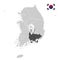 Location of South Gyeongsang on map South Korea. 3d location sign similar to the flag of Gyeongsangnam-do. Quality map  with  prov