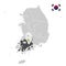 Location of South Jeolla Province on map South Korea. 3d location sign similar to the flag of South Jeolla. Quality map  with  pro