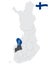 Location South Ostrobothnia Region on map Finland. 3d location sign similar to the flag of  South Ostrobothnia. Quality map  with