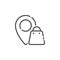 Location thin line icon. Shopping bag. Outline commerce vector illustration