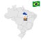 Location of Tocantins on map Brazil. 3d Tocantins location sign. Flag of Tocantins. Quality map with regions of Brazil.