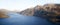 Loch Lomond in winter aerial birdseye view banner from above showing islands in the Highlands Scotland UK