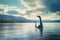 Loch Ness monster Nessie in the lake. Generative AI