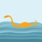 Loch Ness Nessy fictional creature. Dinosaur shape. Water monster with eye, tail Swimming floating Sea ocean waves. Funny Cute car
