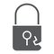 Lock breach glyph icon, privacy and protect, padlock sign, vector graphics, a solid pattern on a white background.