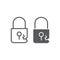 Lock breach line and glyph icon, privacy and protect, padlock sign, vector graphics, a linear pattern on a white