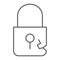 Lock breach thin line icon, privacy and protect, padlock sign, vector graphics, a linear pattern on a white background.