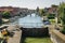 Lock and bridge in the canal in the picturesque Frisian town of