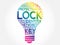 LOCK bulb word cloud collage