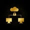 Lock cloud, computer gold icon. Vector illustration of golden particle background