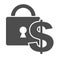 Lock and dollar solid icon. Bank vector illustration isolated on white. Money safe glyph style design, designed for web