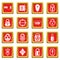 Lock door types icons set red square vector