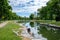 Lock gates at a narrow part of Gota Canal in Sweden