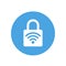 Lock icon. Padlock sign. WiFi. Protected wi-fi. Vector illustration. Flat design. White on blue background.