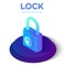 Lock Isometric Icon. Decline symbol. 3D Isometric Lock with Refuse Sign. Created For Mobile, Web, Decor, Application