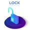 Lock Isometric Icon. Unlock Symbol. Decline symbol. 3D Isometric Lock with Refuse Sign. Created For Mobile, Web, Decor