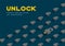 Lock and key 3D isometric pattern, Password unlock concept poster and banner horizontal design illustration isolated on blue