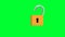 Lock key green screen animation. Open lock with a key and Unlocking closed lock. Security concept