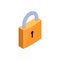 Lock key isometric icon. Padlock data business privacy unlock access icon