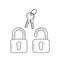 Lock with key line icon, defense, guarantee vector illustration