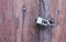 Lock key on old wooden door.