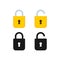 Lock open and lock closed icons set. Security symbol. Vector illustration.