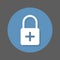 Lock with plus flat icon. Round colorful button, Add encryption circular vector sign with shadow effect..