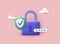 Lock with shield and check mark. Data protection, safety, encryption, protection, privacy concept. 3D Vector Illustrations