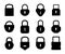 Lock silhouette. Black padlock shapes for logo. Modern and vintage graphic template. Protective interlock mechanisms