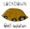 Lockdown allegorical caricature, scared turtle hiding in shell vector illustration