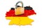 Lockdown in Germany. Padlock with map, border protection concept. 3D rendering