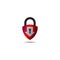 Lockdown sign illustration isolated on white background. Metalic red shield padlock with Down arrow shape icon. Security logo