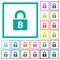 Locked Bitcoins flat color icons with quadrant frames
