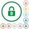 Locked Bitcoins flat icons with outlines